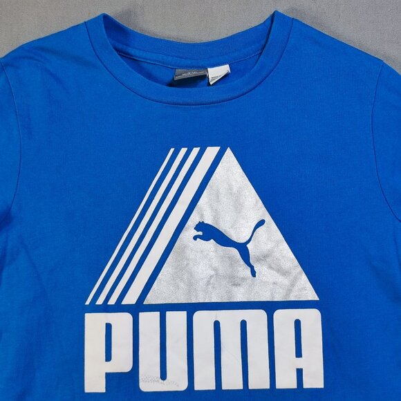 Puma short sleeve T-shirt boys size M (10-12) blue with silver and white graphic - Picture 2 of 10